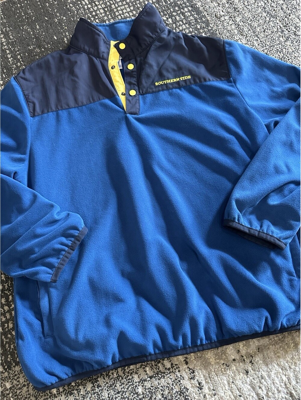 Southern Tide Men’s Blue Navy Colorblock Fleece Snap Mock Neck Pockets Size L